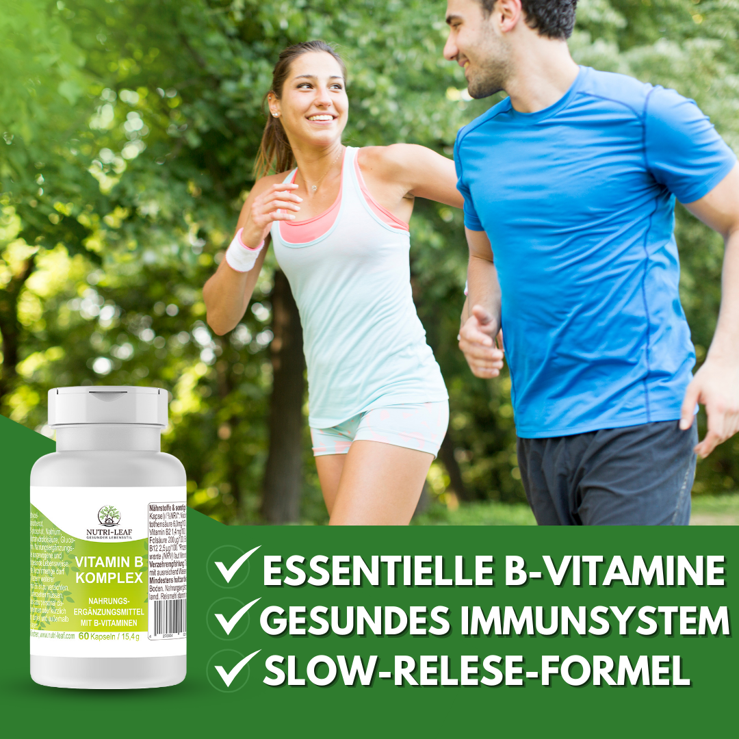 Vitamin B Komplex hochdosiert mit allen 8 B-Vitaminen – für Energie, Nerven & geistige Leistung – vegan & ohne Zusatzstoffe – 60 Kapseln – Made in Germany – NUTRI-LEAF