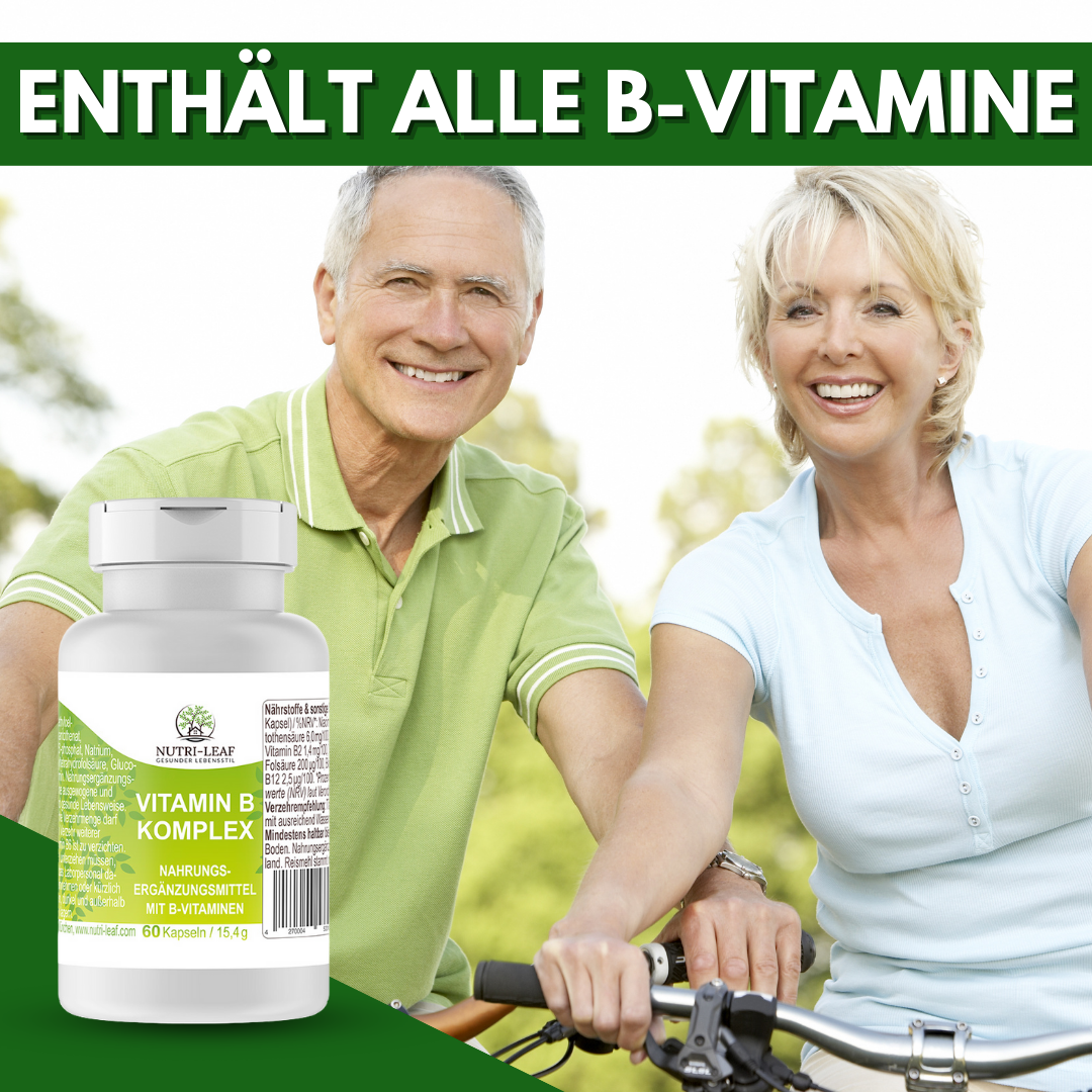 Vitamin B Komplex hochdosiert mit allen 8 B-Vitaminen – für Energie, Nerven & geistige Leistung – vegan & ohne Zusatzstoffe – 60 Kapseln – Made in Germany – NUTRI-LEAF