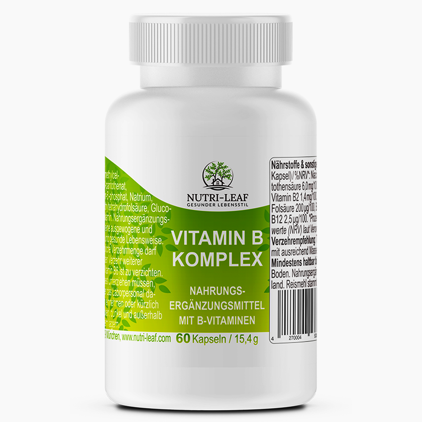 Vitamin B Komplex hochdosiert mit allen 8 B-Vitaminen – für Energie, Nerven & geistige Leistung – vegan & ohne Zusatzstoffe – 60 Kapseln – Made in Germany – NUTRI-LEAF