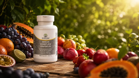 Clean product still of Nutri-Leaf Immunity Complex capsules.