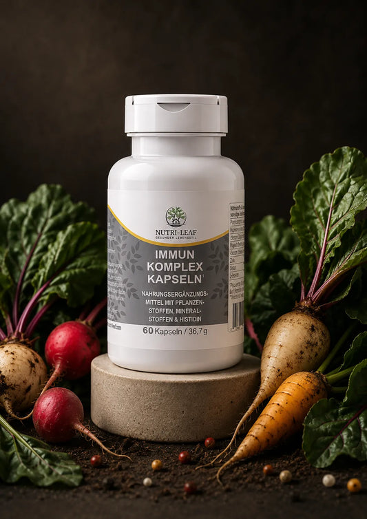 Clean product still of Nutri-Leaf Immunity Complex capsules.