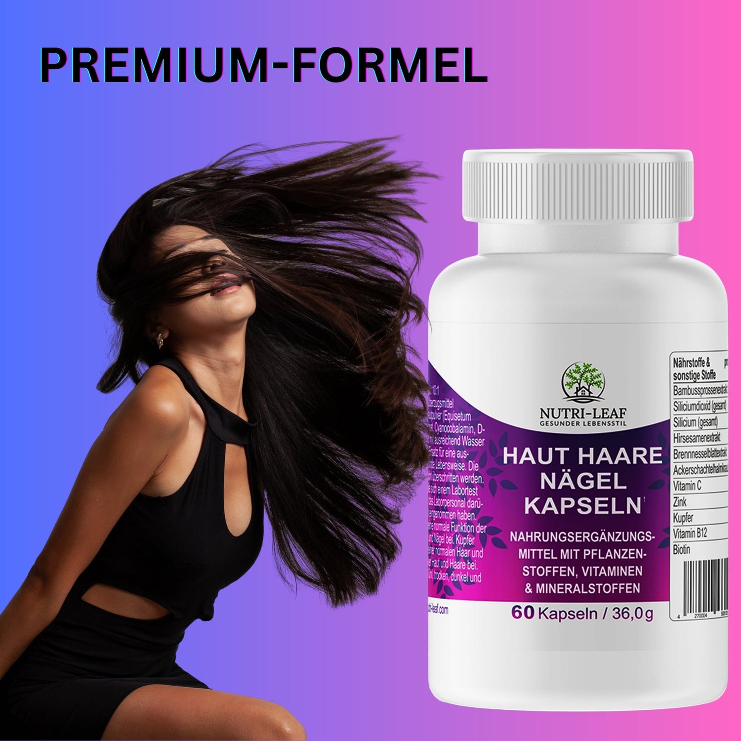 Haarvitamine – Biotin, Zink, Vitamin C & Silizium (Bambus) | NUTRI-LEAF