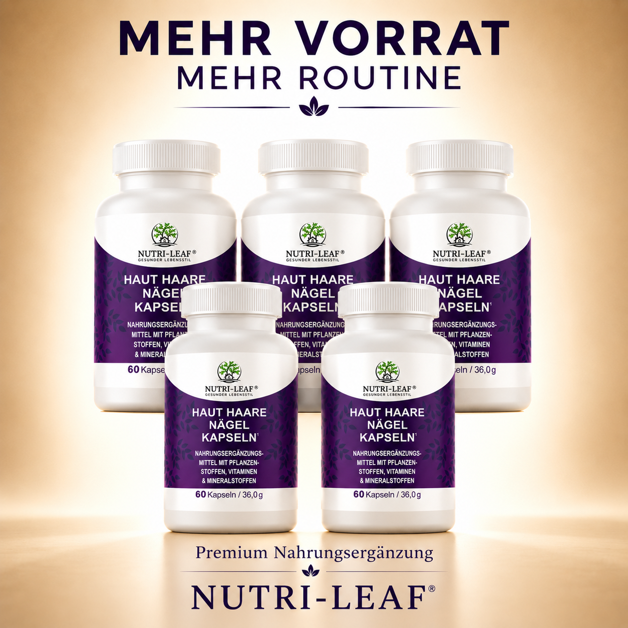 Skin Hair & Nails Capsules – Biotin, Zinc & Vitamin C Complex with Plant Extracts – 60 Vegan Capsules – NUTRI-LEAF