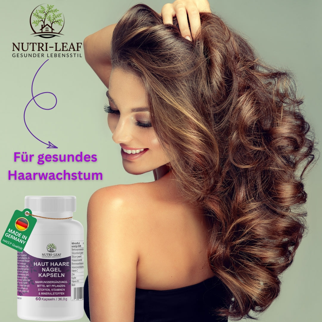 Biotin + Silizium + Vitamin C für Haut, Haare & Nägel – Bambus, Hirse & Brennnessel Formel für Wachstum & Schönheit von innen  Ohne Zucker, Clean Label, Made in Germany 🇩🇪 – NUTRI-LEAF