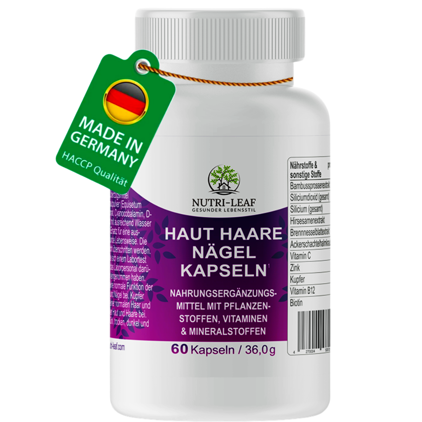 Biotin + Silizium + Vitamin C für Haut, Haare & Nägel – Bambus, Hirse & Brennnessel Formel für Wachstum & Schönheit von innen  Ohne Zucker, Clean Label, Made in Germany 🇩🇪 – NUTRI-LEAF
