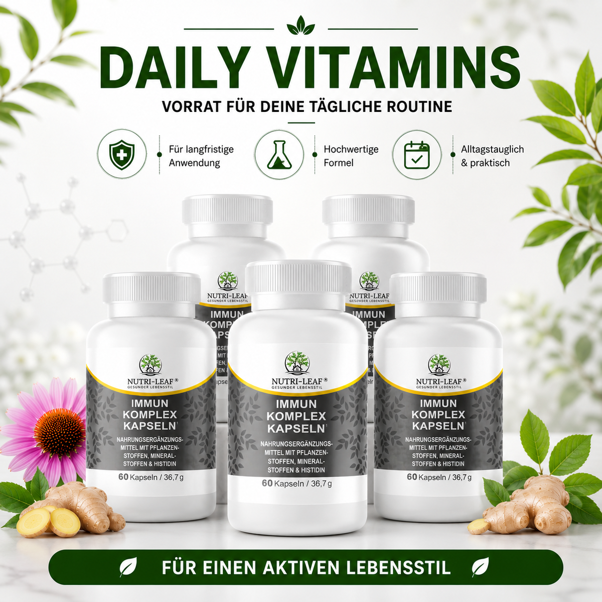 Immunitet Complex-kapsler – Echinacea, ingefær, nype, vitamin C, sink & selen – Nutri-Leaf
