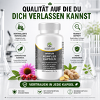 Immun Komplex Kapseln für tägliche Ergänzung mit Vitaminen Mineralstoffen und natürlicher Pflanzenformel