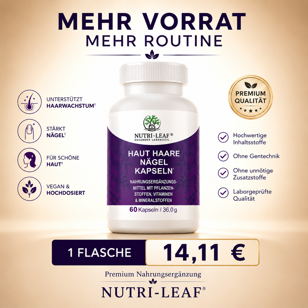 Preisvorteil für Haut Haare Nägel Kapseln von NUTRI-LEAF mit hochwertiger Beauty Formel und attraktivem Rabattangebot