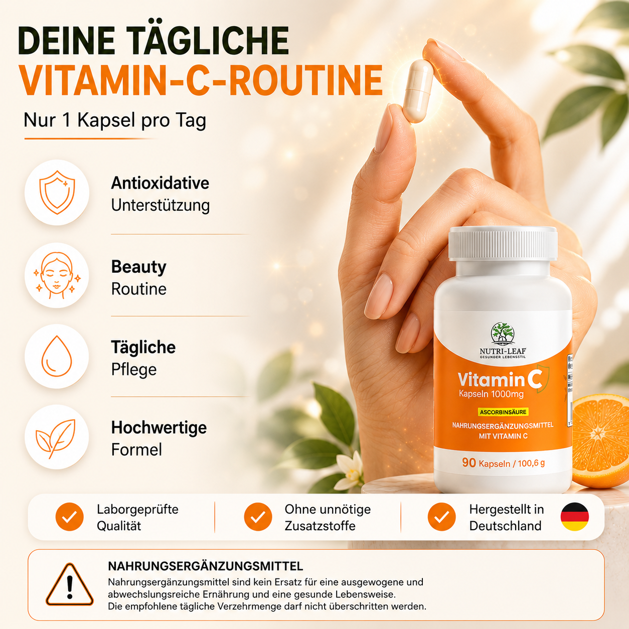 Hochdosiertes Vitamin C Supplement für Energie Alltag und normale Funktion des Immunsystems