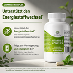 Hochdosierter Vitamin B Komplex mit B1 B2 B6 B12 und Biotin im modernen NUTRI-LEAF Design